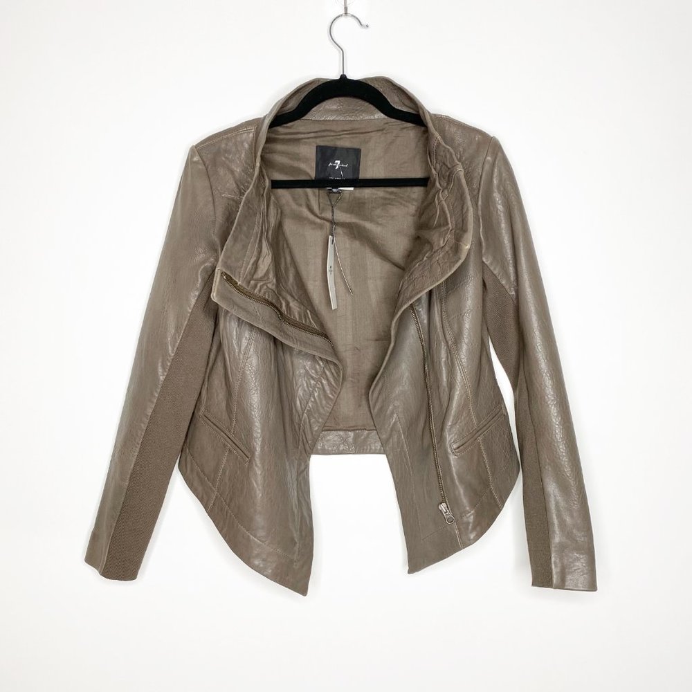 7 FOR ALL MANKIND Real Grey Leather Moto Jacket S - Picture 14 of 15